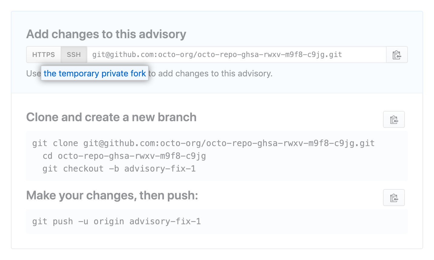 Add changes to this advisory box