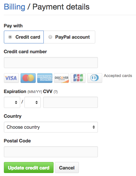 Credit card information form