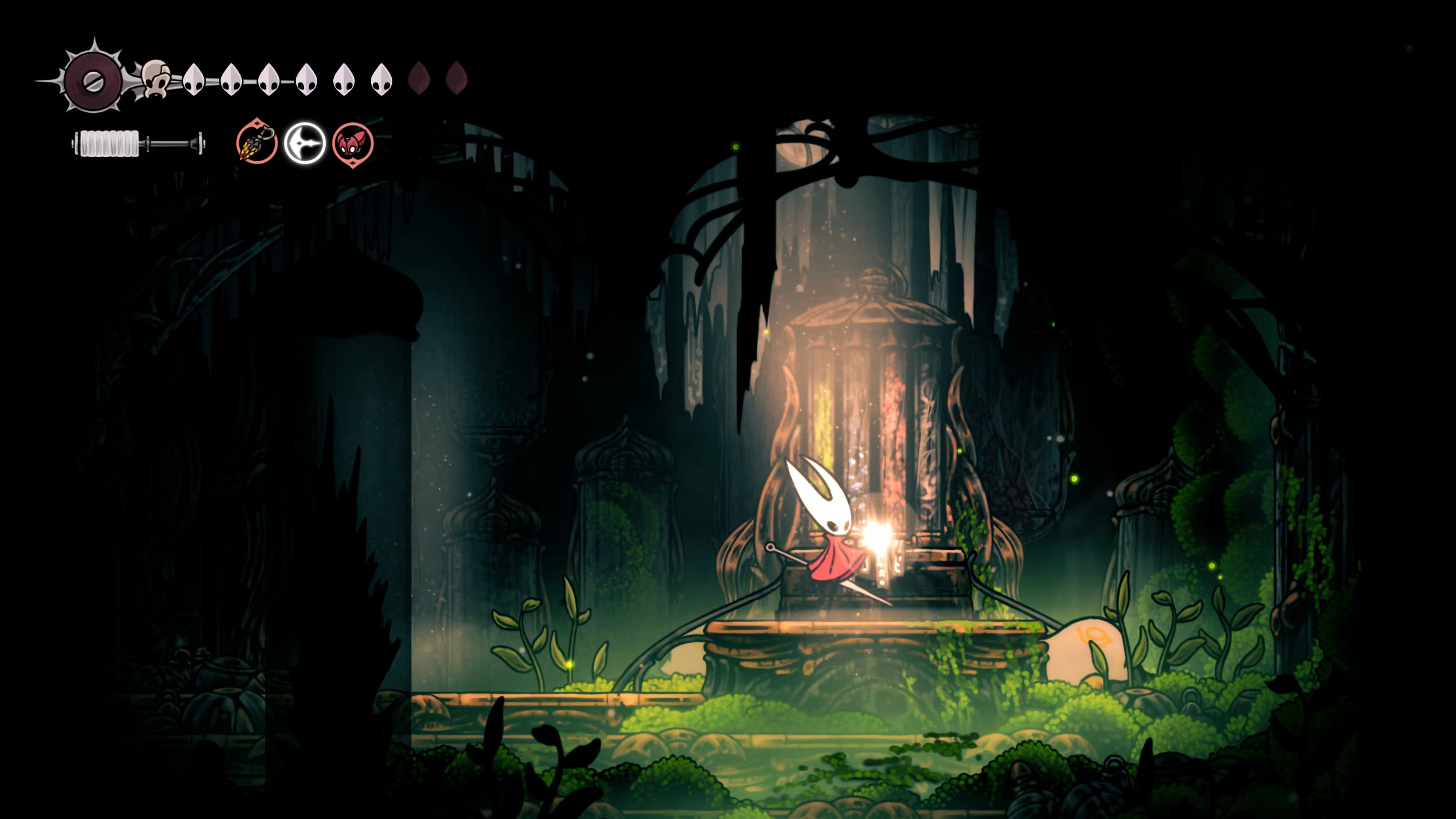 A screenshot of Hollow Knight: Silksong showing the path through the Memorium.