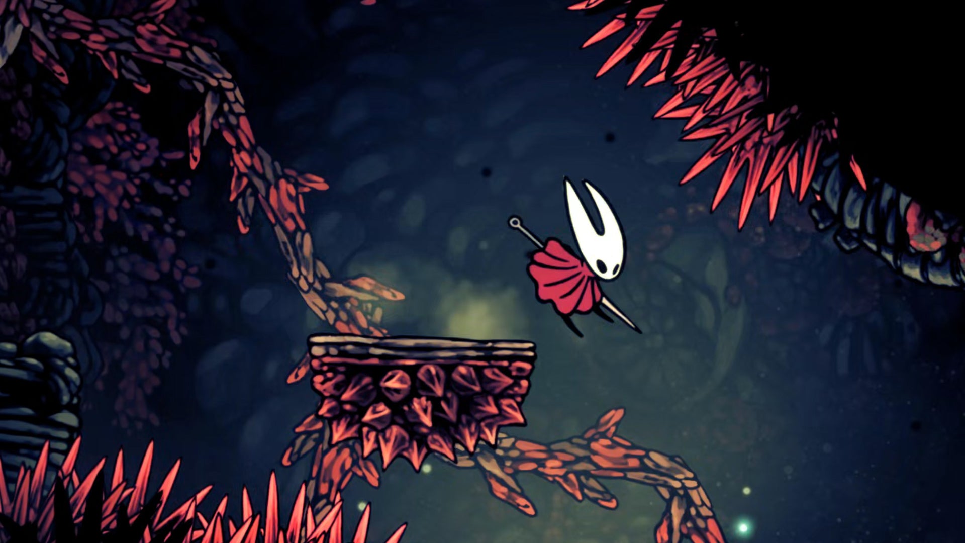 Hornet in Hollow Knight: Silksong jumps off the edge of a temporary ledge created by breaking a yellow orb in the Sands Of Karak.
