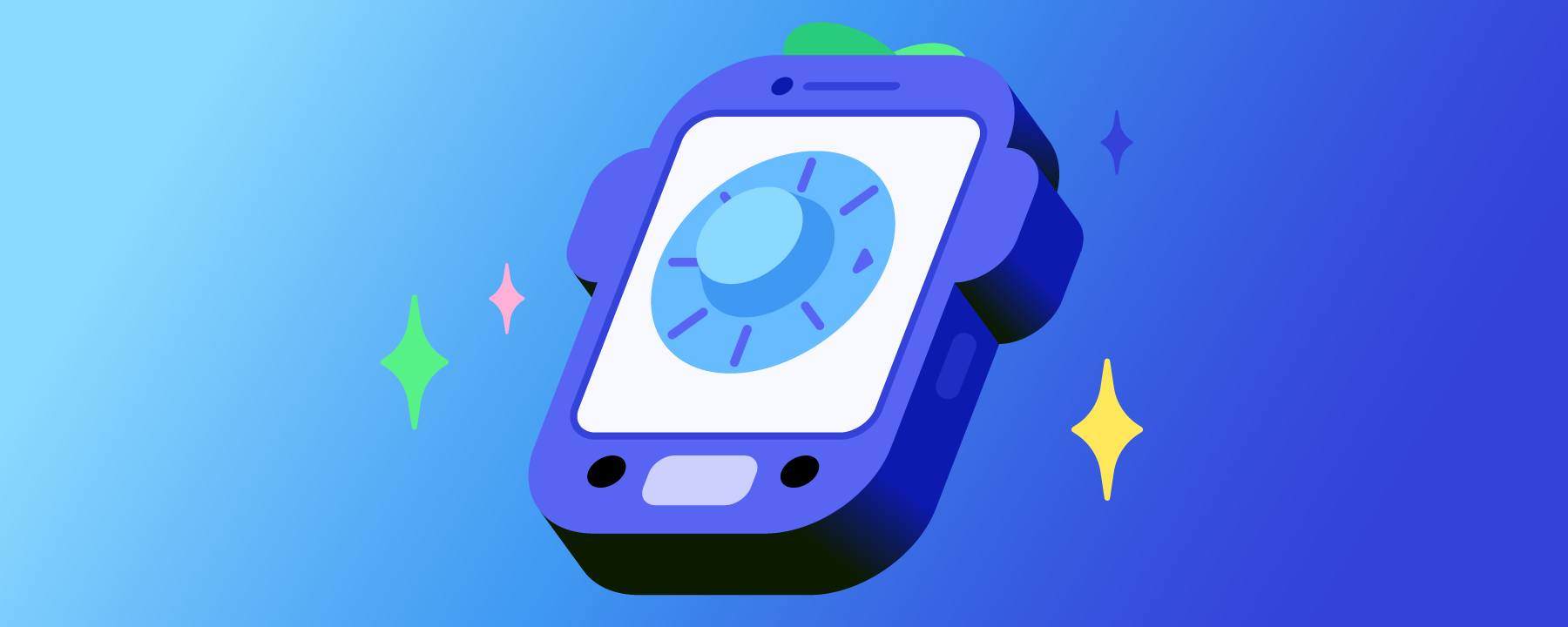 A Wumpus-shaped cell phone with a padlock displayed on it. 