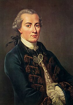 Oil painting of a man in a dark coat with golden embroidery and his arms crossed